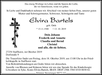 Traueranzeige von Elvira Bartels von SYK