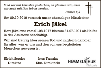 Traueranzeige von Erich Jäkel von SYK