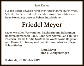 Traueranzeige von Friedel Meyer von SYK