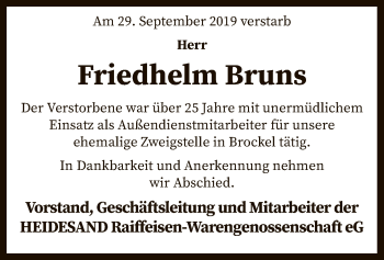 Traueranzeige von Friedhelm Bruns von SYK