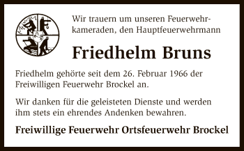 Traueranzeige von Friedhelm Bruns von SYK