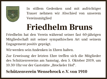 Traueranzeige von Friedhelm Bruns von SYK