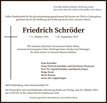 Traueranzeige von Friedrich Schröder von SYK