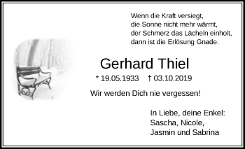 Traueranzeige von Gerhard Thiel von SYK