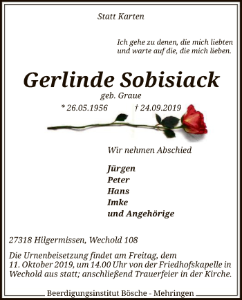 Traueranzeige von Gerlinde Sobisiack von SYK