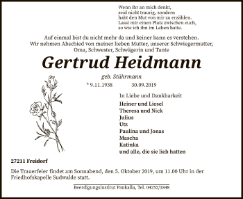 Traueranzeige von Gertrud Heidmann von SYK