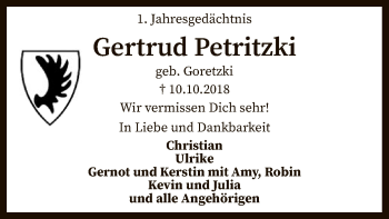 Traueranzeige von Gertrud Petritzki von SYK