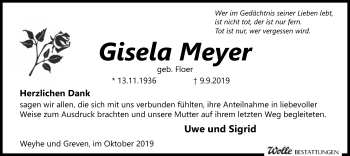 Traueranzeige von Gisela Meyer von SYK