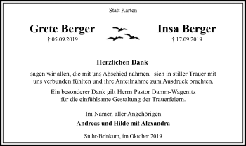 Traueranzeige von Grete und Insa Berger von SYK