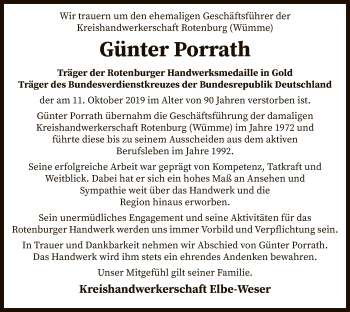 Traueranzeige von Günter Porrath von SYK