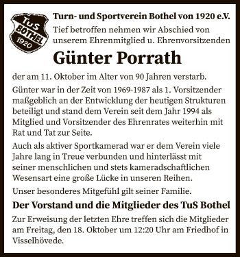 Traueranzeige von Günter Porrath von SYK