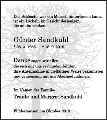 Traueranzeige von Günter Sandkuhl von SYK