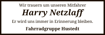 Traueranzeige von Harry Netzlaff von SYK