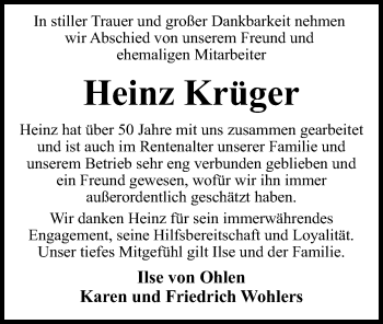 Traueranzeige von Heinz Krüger von SYK