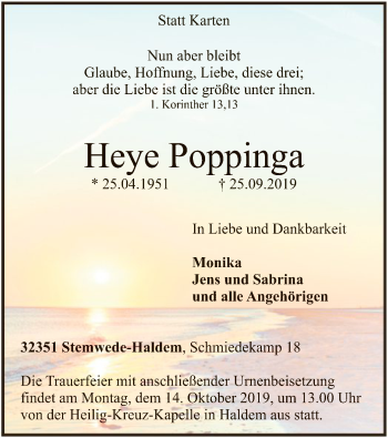 Traueranzeige von Heye Poppinga von SYK