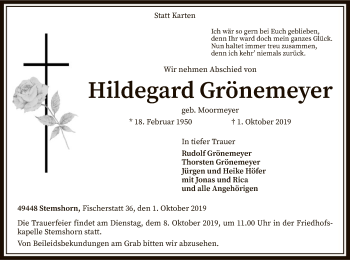 Traueranzeige von Hildegard Grönemeyer von SYK