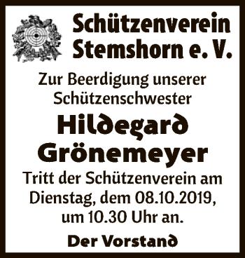 Traueranzeige von Hildegard Grönemeyer von SYK