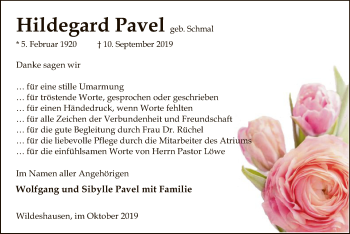 Traueranzeige von Hildegard Pavel von SYK