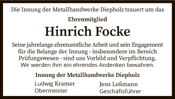 Traueranzeige von Hinrich Focke
