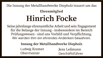 Traueranzeige von Hinrich Focke von SYK