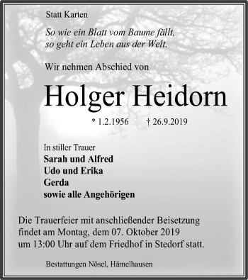 Traueranzeige von Holger Heidorn von SYK