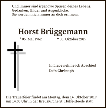 Traueranzeige von Horst Brüggemann von SYK