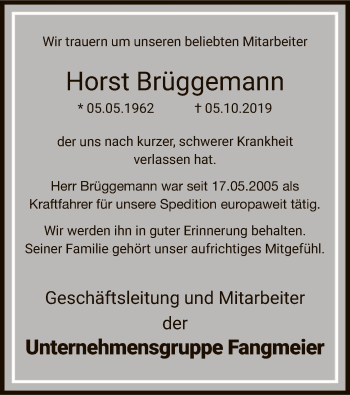 Traueranzeige von Horst Brüggemann von SYK