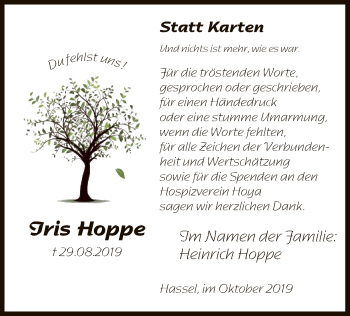 Traueranzeige von Iris Hoppe von SYK