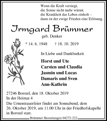 Traueranzeige von Irmgard Brümmer von SYK