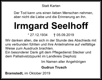 Traueranzeige von Irmgard Seelhoff von SYK