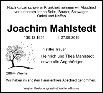 Traueranzeige von Joachim Mahlstedt von SYK