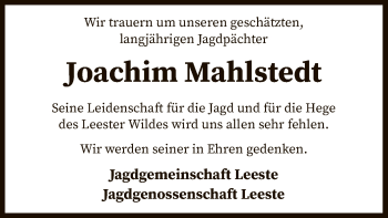 Traueranzeige von Joachim Mahlstedt von SYK