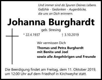 Traueranzeige von Johanna Burghardt von SYK