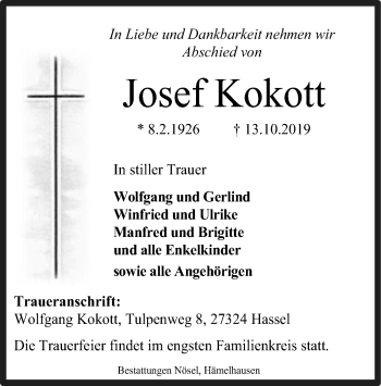 Traueranzeige von Josef Kokott von SYK