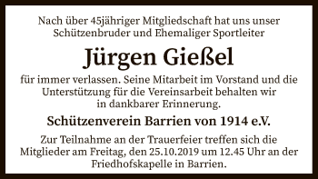 Traueranzeige von Jürgen Gießel von SYK