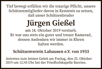 Traueranzeige von Jürgen Gießel von SYK