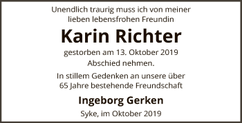 Traueranzeige von Karin Richter von SYK