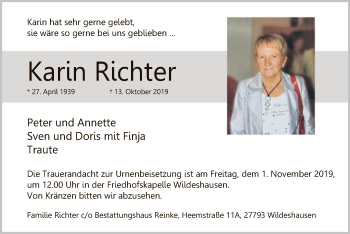 Traueranzeige von Karin Richter von SYK