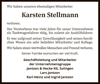 Traueranzeige von Karsten Stellmann von SYK