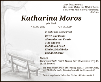 Traueranzeige von Katharina Moros von SYK