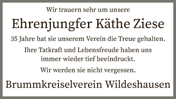 Traueranzeige von Käthe Ziese von SYK