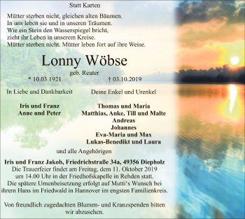 Traueranzeige von Lonny Wöbse von SYK