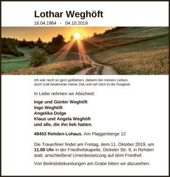 Traueranzeige von Lothar Weghöft von SYK