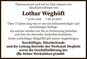 Traueranzeige von Lothar Weghöft von SYK