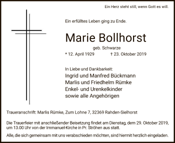 Traueranzeige von Marie Bollhorst von SYK