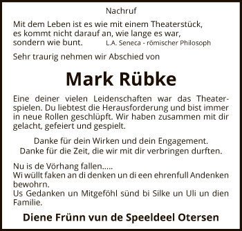 Traueranzeige von Mark Rübke von SYK