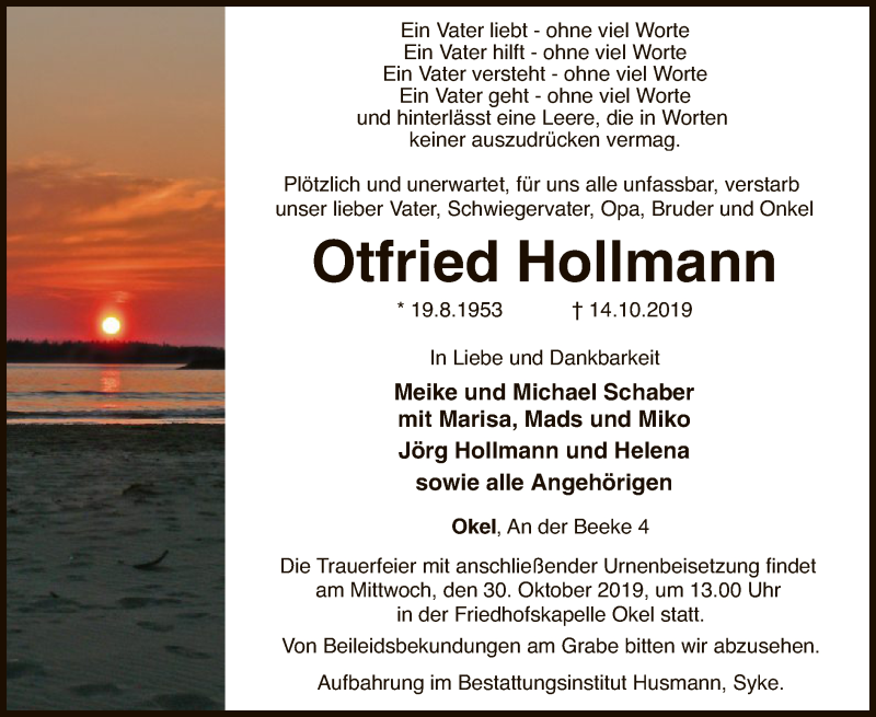  Traueranzeige für Otfried Hollmann vom 18.10.2019 aus SYK