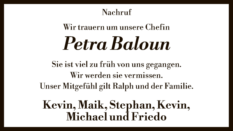  Traueranzeige für Petra Baloun vom 08.10.2019 aus SYK