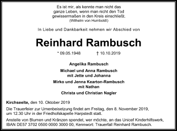 Traueranzeige von Reinhard Rambusch von SYK