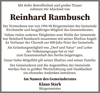 Traueranzeige von Reinhard Rambusch von SYK